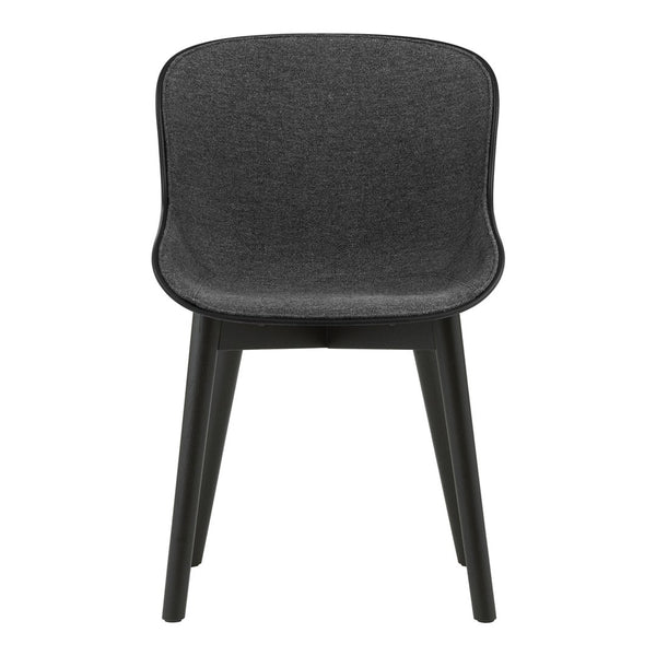 Modern gray fabric chair with a smooth, minimalist design and black wooden legs. Ideal for stylish interiors.
