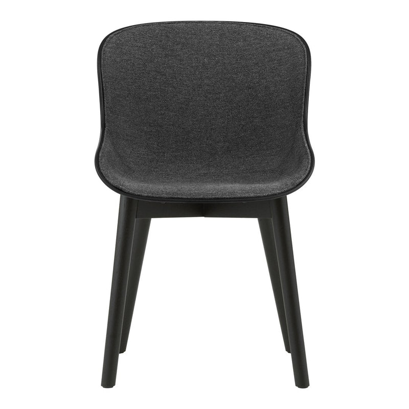 Modern gray fabric chair with a smooth, minimalist design and black wooden legs. Ideal for stylish interiors.