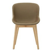 Modern chair in earthy olive green with a smooth texture and light wooden legs, adding a natural touch to any space.