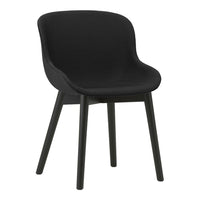 Stylish modern chair in sleek black fabric with minimalist black legs, perfect for contemporary decor.
