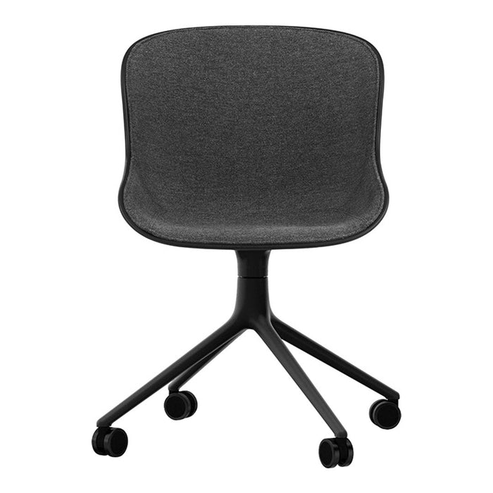 Stylish black chair with a smooth, minimalist design and a textured fabric finish, perfect for modern decor.