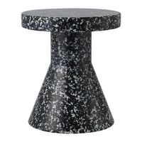 Modern black and white speckled accent table with a conical design. Ideal for contemporary decor.