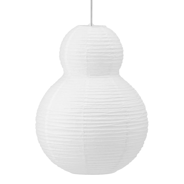White hanging lantern with a ribbed texture and rounded, gourd-like shape, perfect for modern decor.