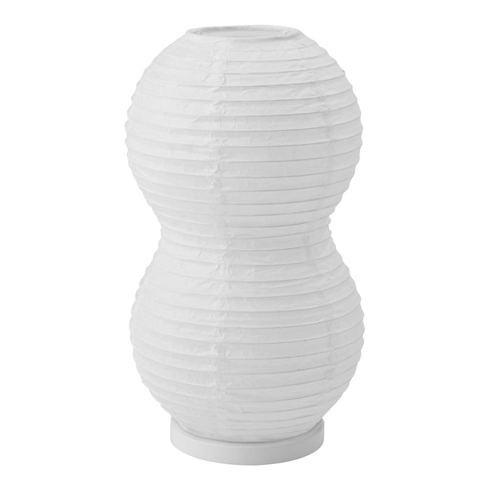 White ribbed lantern lamp with a unique hourglass shape, featuring textured patterns for a stylish look.
