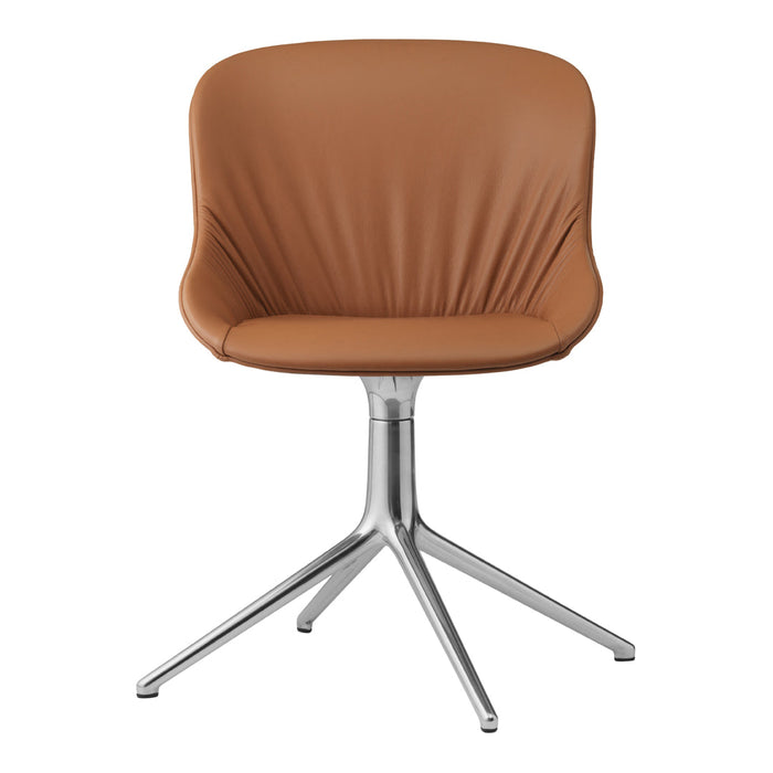 Brown leather chair with a sleek, textured design and a modern silver base. Ideal for contemporary spaces.