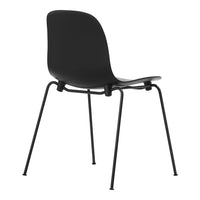 Black modern chair with a sleek design and matte finish, featuring minimalist black metal legs. Elegant and versatile.
