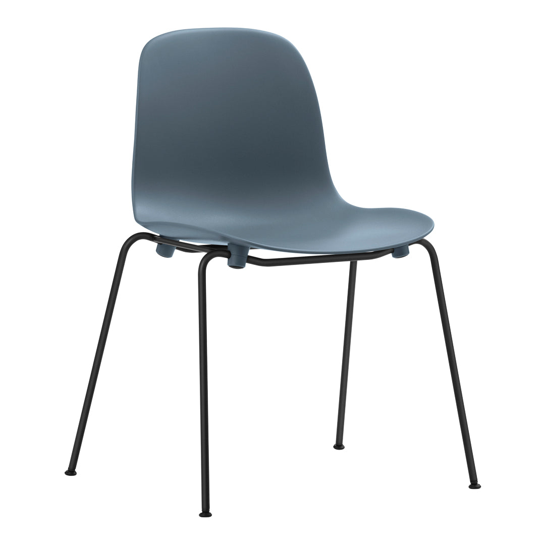 Gray molded plastic chair with a sleek design and black metal legs, ideal for modern spaces.