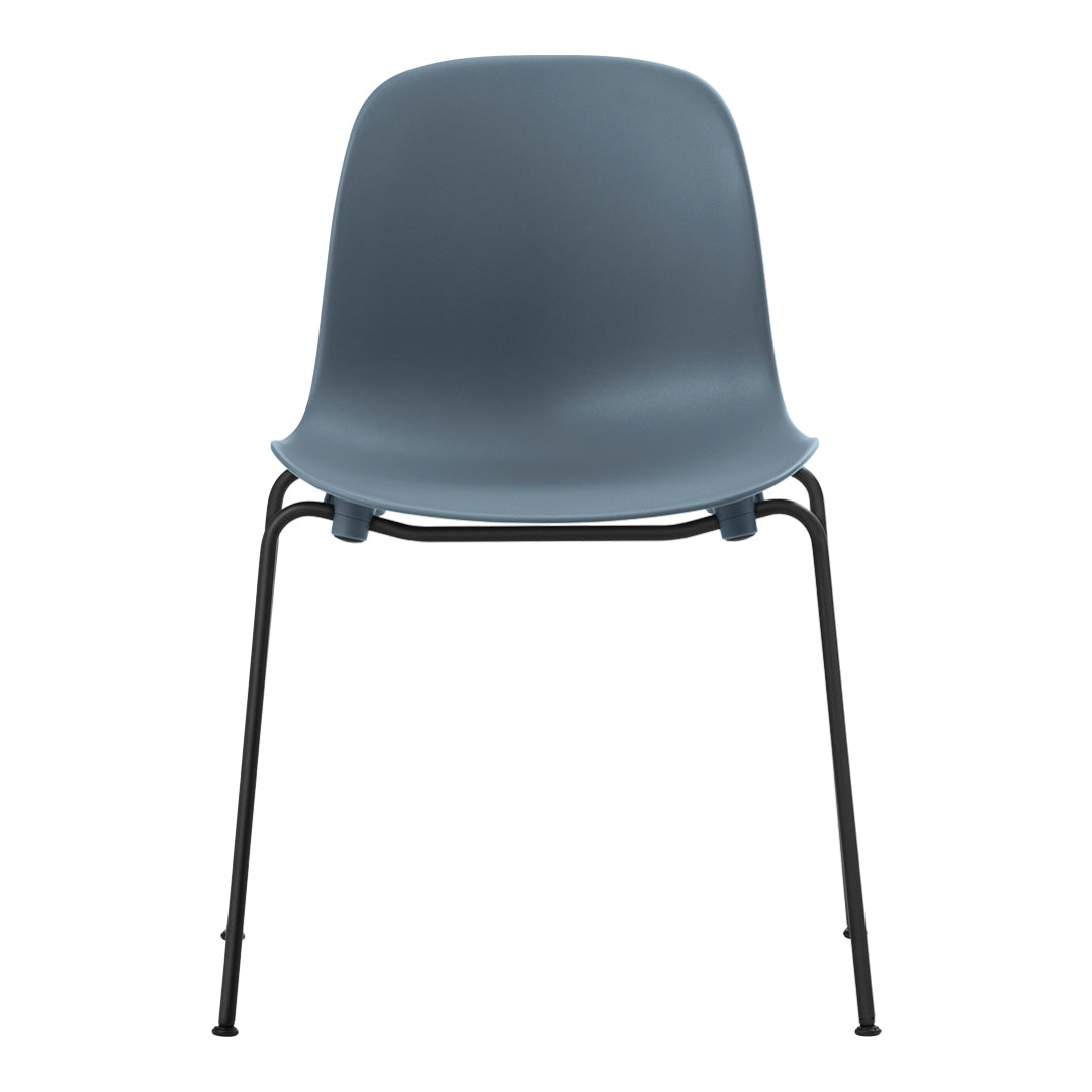 Gray plastic chair with a smooth finish and black metal legs, perfect for modern decor.