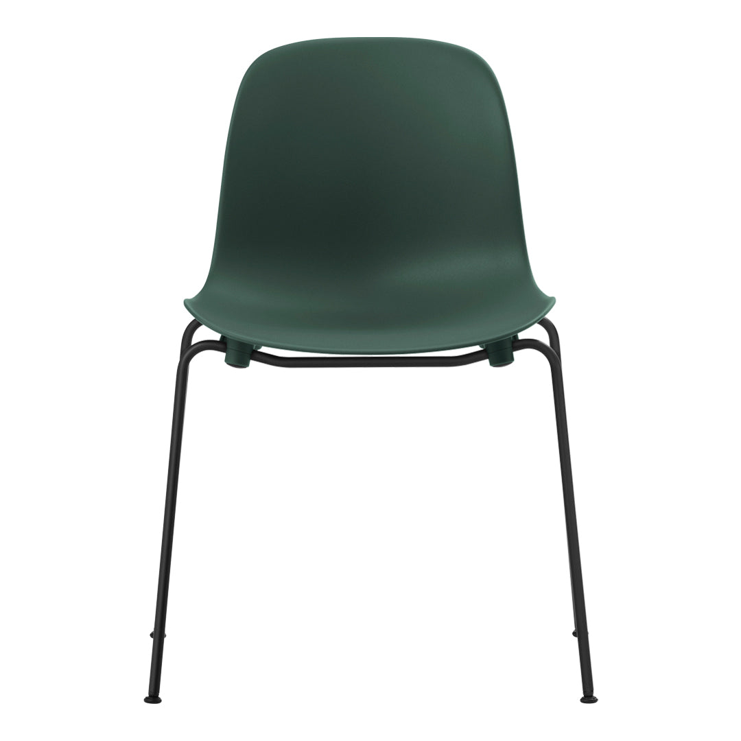 Green plastic chair with a smooth finish and black metal legs for a modern, minimalist look.
