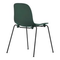 Green plastic chair with a minimalist design and black metal legs, perfect for modern decor.