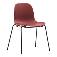 Sleek maroon chair with a smooth, minimalist design and black metal legs, perfect for modern interiors.