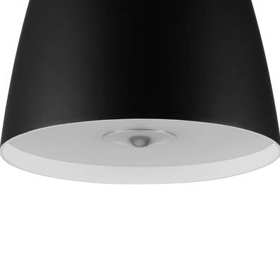 Black and white pendant lamp with a sleek matte finish and minimalist design, featuring a smooth inner surface.