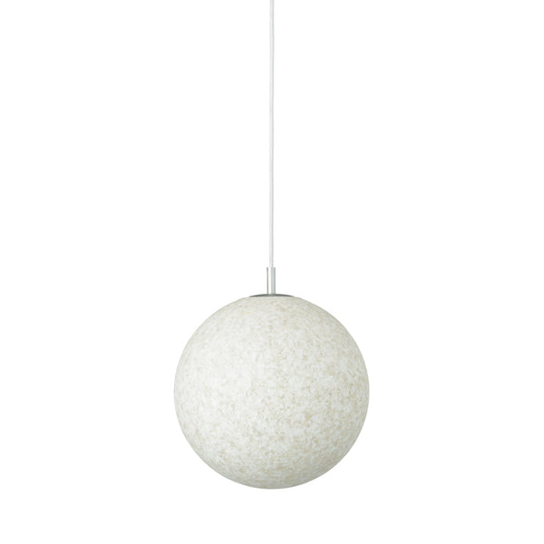 White spherical pendant light with a subtle textured pattern, perfect for modern décor.