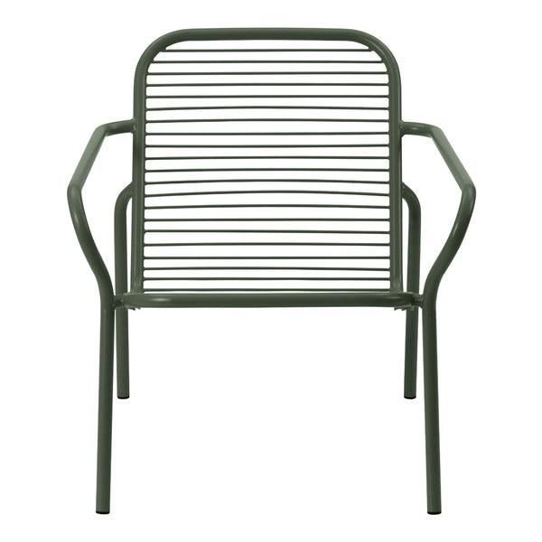 Green striped chair with a modern design, featuring horizontal lines and a sleek frame for outdoor or indoor use.