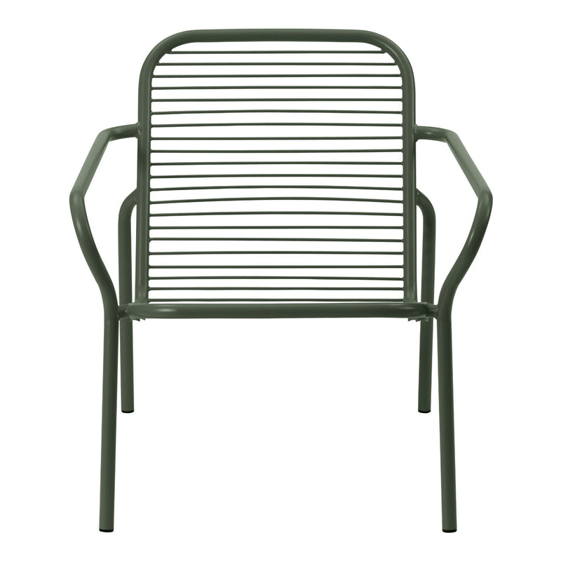 Green striped chair with a modern design, featuring horizontal lines and a sleek frame for outdoor or indoor use.