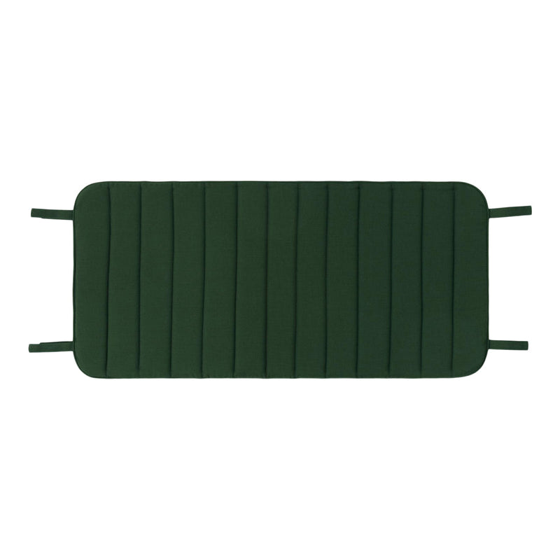 Green striped cushion pad with a sleek, modern design and two attached ties for secure placement.