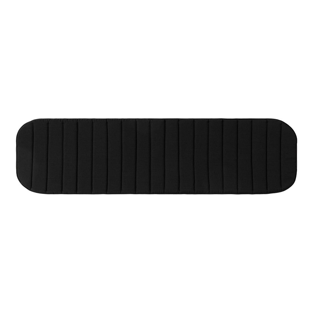 "Solid black rectangular mat with subtle ridged pattern, perfect for modern home decor."