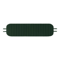 Dark green striped outdoor cushion with two ties for secure fastening. Ideal for patio or garden seating.