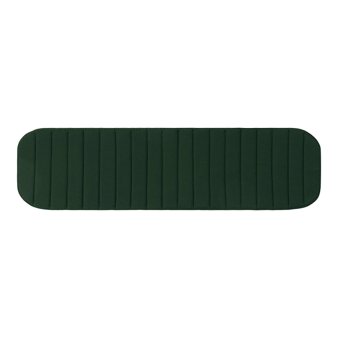 Deep green runner rug with subtle, raised stripe pattern and rounded edges. Ideal for modern decor.