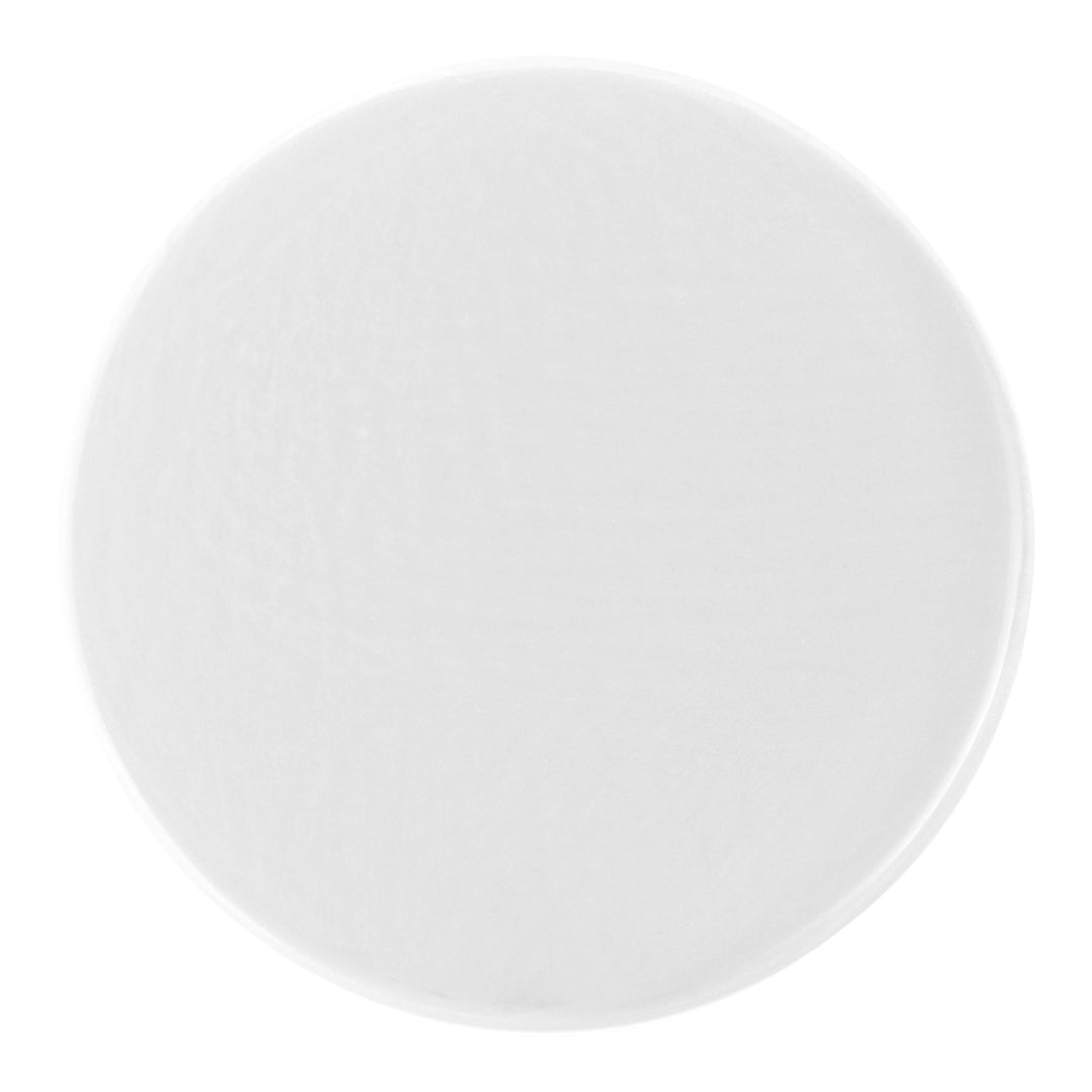 Plain white circular ceramic plate with a smooth, glossy finish. Perfect for minimalist dining settings.