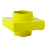 Bright yellow square vase with smooth, glossy finish and modern design. Ideal for contemporary decor.