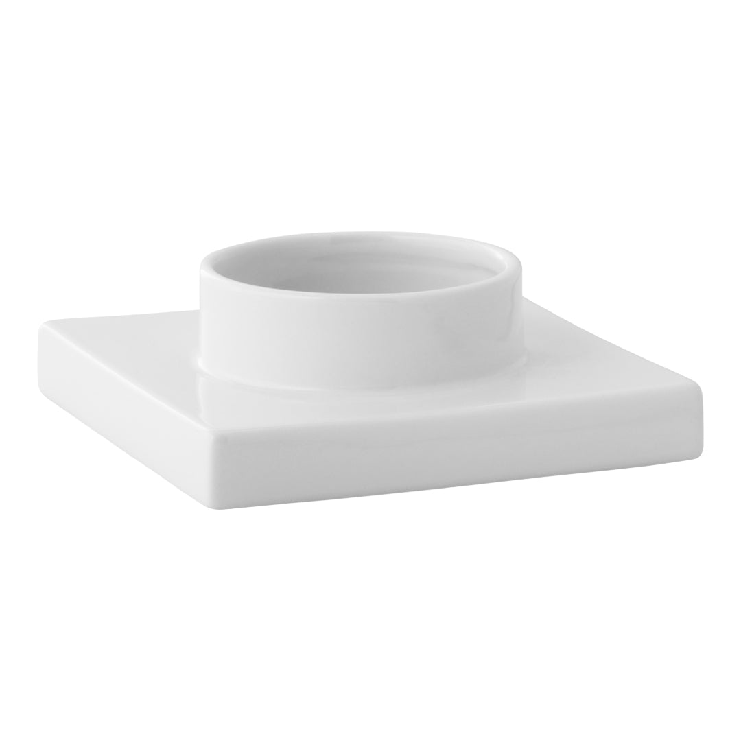 Sleek white ceramic vase base with a square shape and smooth finish, ideal for modern decor.