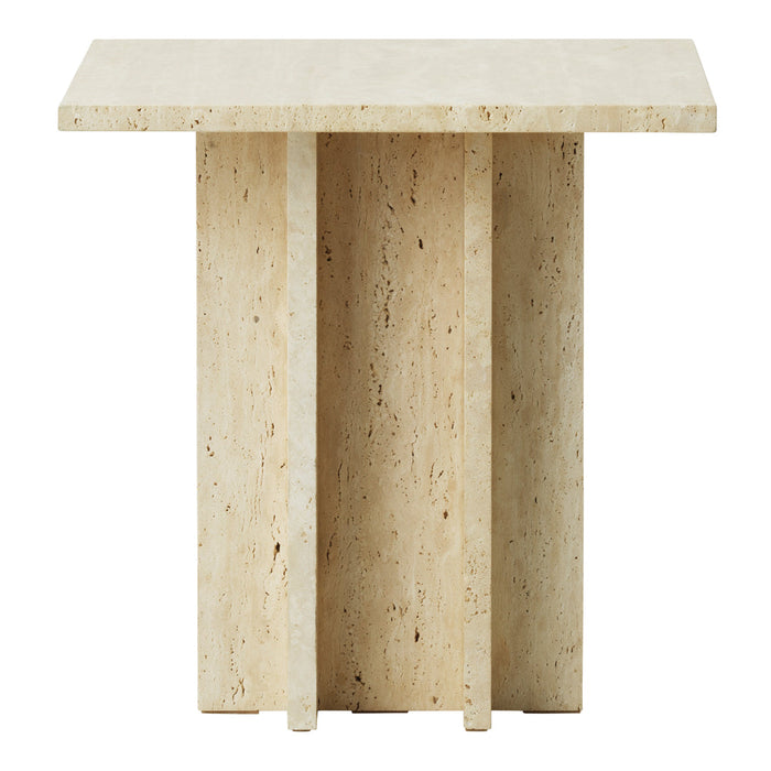 Light beige travertine side table with a clean, minimal design and subtle, natural texture.