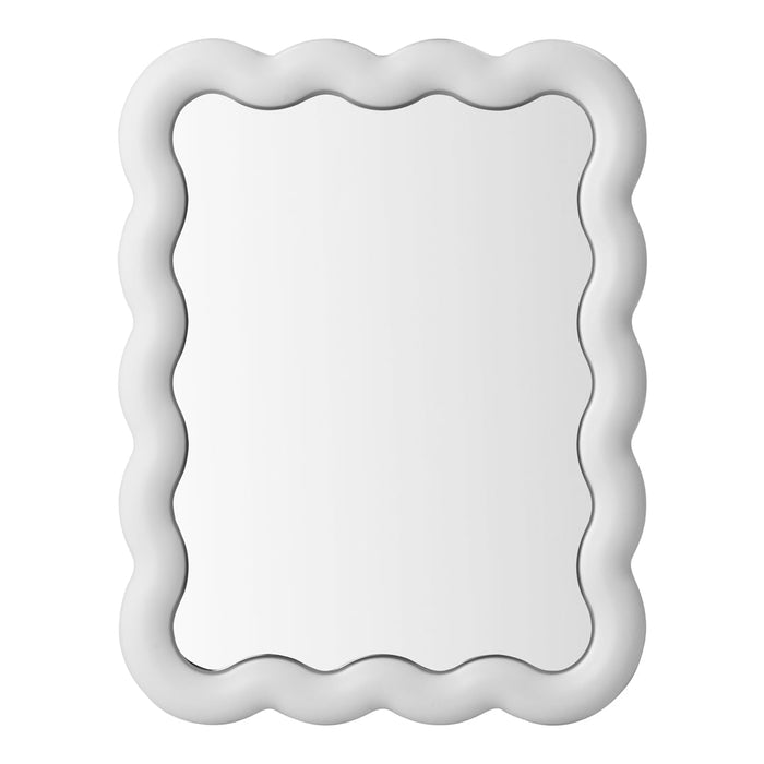 White scalloped mirror with a smooth, glossy finish and a minimalist design, perfect for modern decor.
