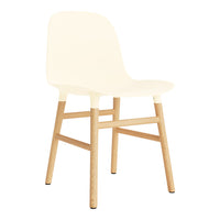 Cream-colored chair with a smooth finish and natural wood legs. Minimalist design complements any decor style.