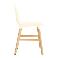 Minimalist white chair with wooden legs, featuring a sleek design and smooth surface. Perfect for modern decor.