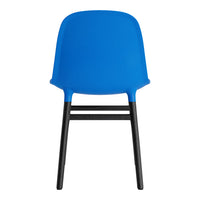 Vibrant blue chair with a smooth, solid surface and sleek black legs for a modern touch.