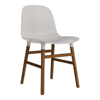 White modern chair with a smooth seat and natural wood legs, creating a minimalist and elegant look.