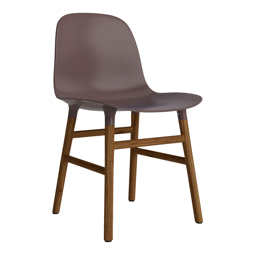 Modern brown chair with a smooth curved seat and natural wood legs, featuring a minimalist design suitable for any space.