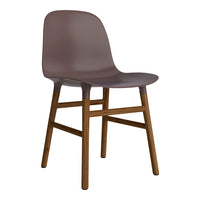 Modern brown chair with a smooth curved seat and natural wood legs, featuring a minimalist design suitable for any space.