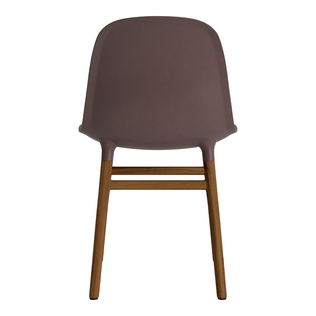 Stylish brown chair with a sleek, modern design and wooden legs, perfect for contemporary dining spaces.