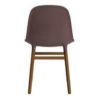 Stylish brown chair with a sleek, modern design and wooden legs, perfect for contemporary dining spaces.