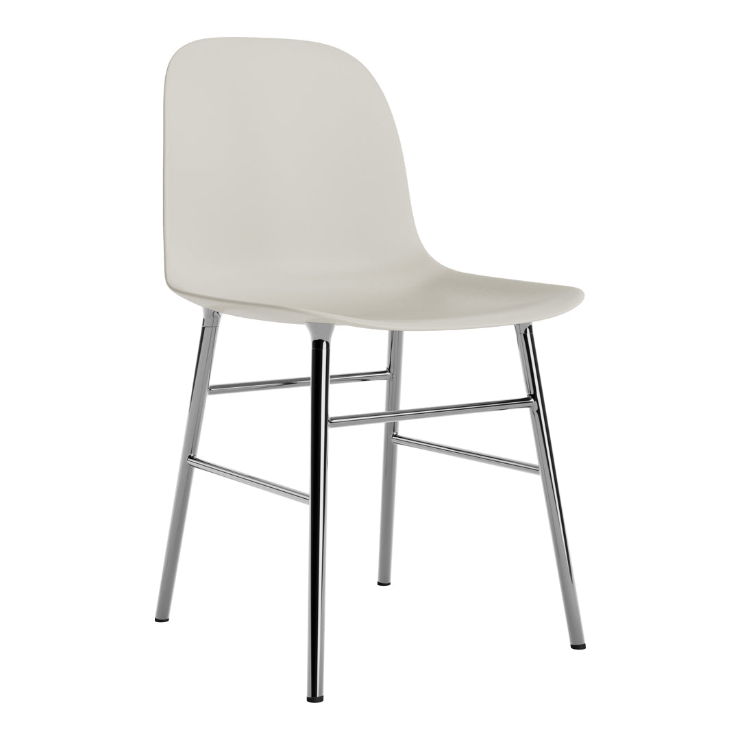 "Modern white chair with a smooth finish and sleek chrome legs, ideal for contemporary interiors."