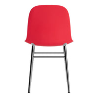 Red sleek chair with a smooth finish and chrome legs, perfect for modern decor.