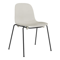 Minimalist beige chair with a smooth surface and sleek black legs, offering a modern and stylish design.