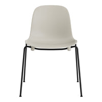 Minimalist cream chair with a smooth finish and sleek black metal legs, perfect for modern decor.