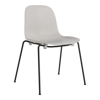 Light gray chair with a smooth surface and matte finish, supported by sleek black metal legs.