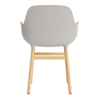 Gray chair with a smooth finish and light wooden legs, showcasing a minimalistic design.