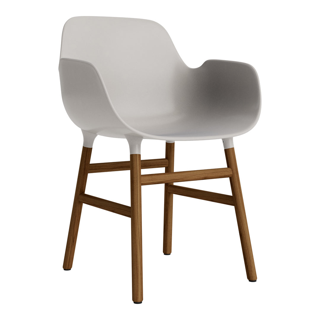 Light gray molded chair with wooden legs, featuring a smooth, minimalist design and modern aesthetic.