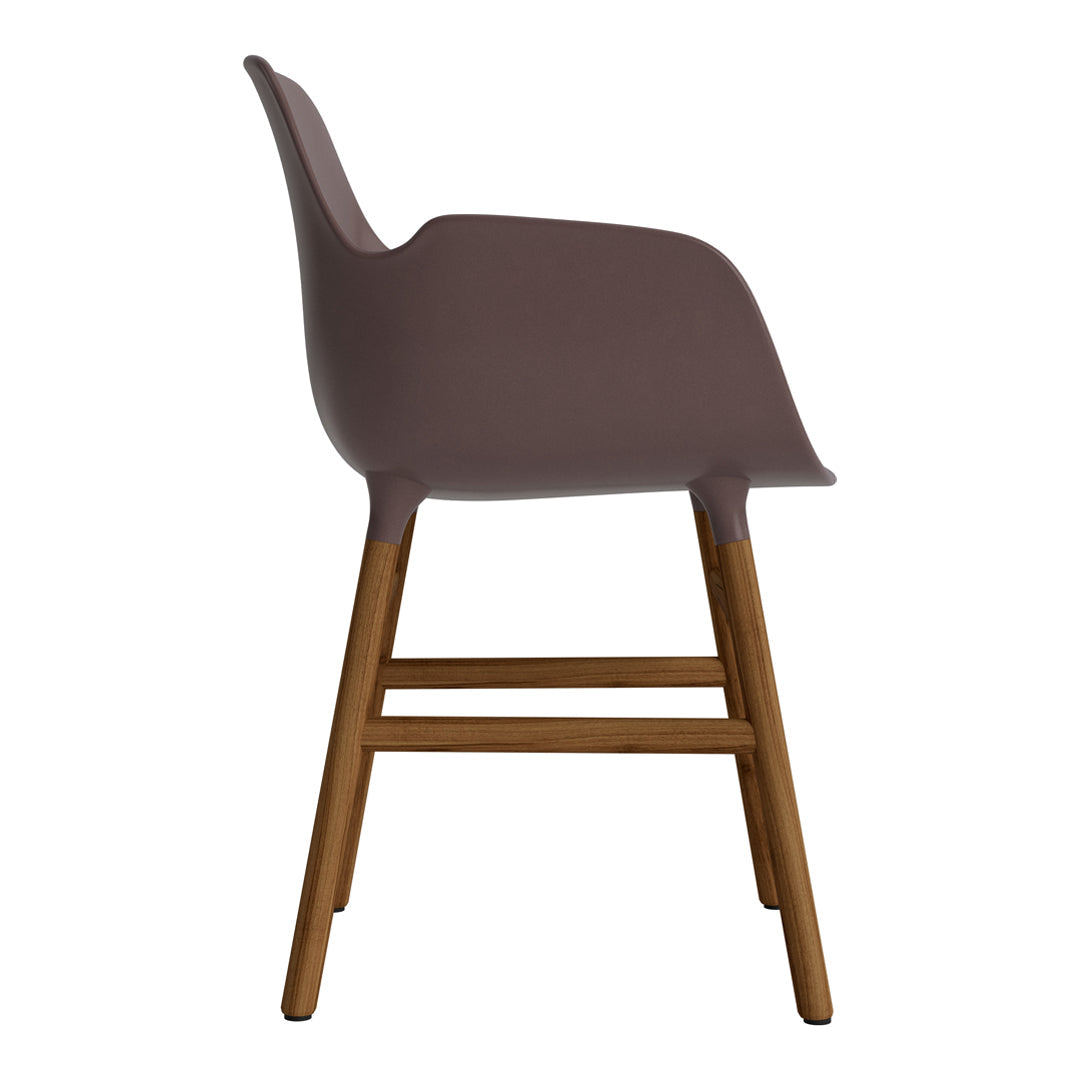 Side view of a sleek, muted brown chair with a smooth finish and wooden legs for a contemporary look.