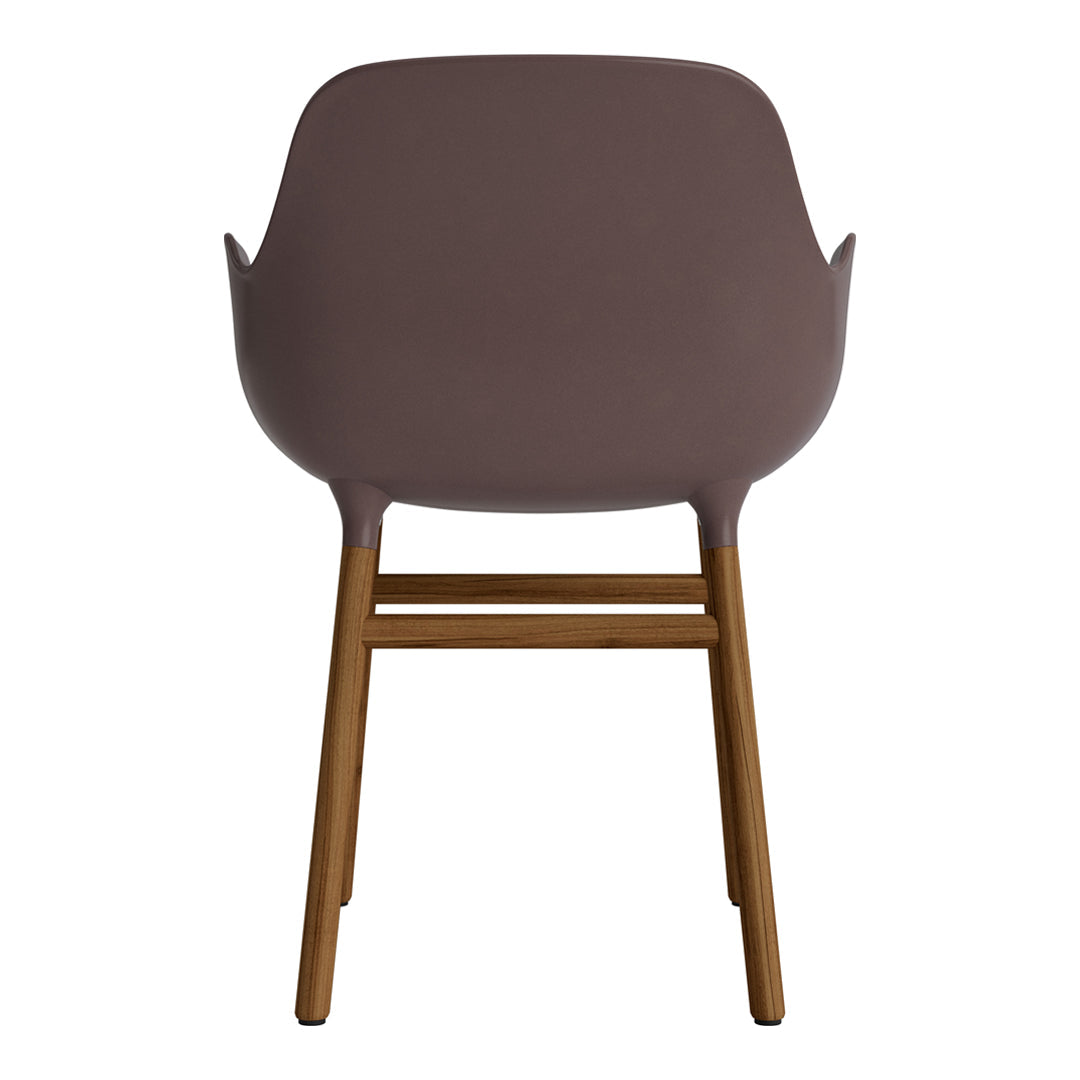 Brown ergonomic chair with wooden legs, featuring a sleek, modern design and minimalistic pattern.