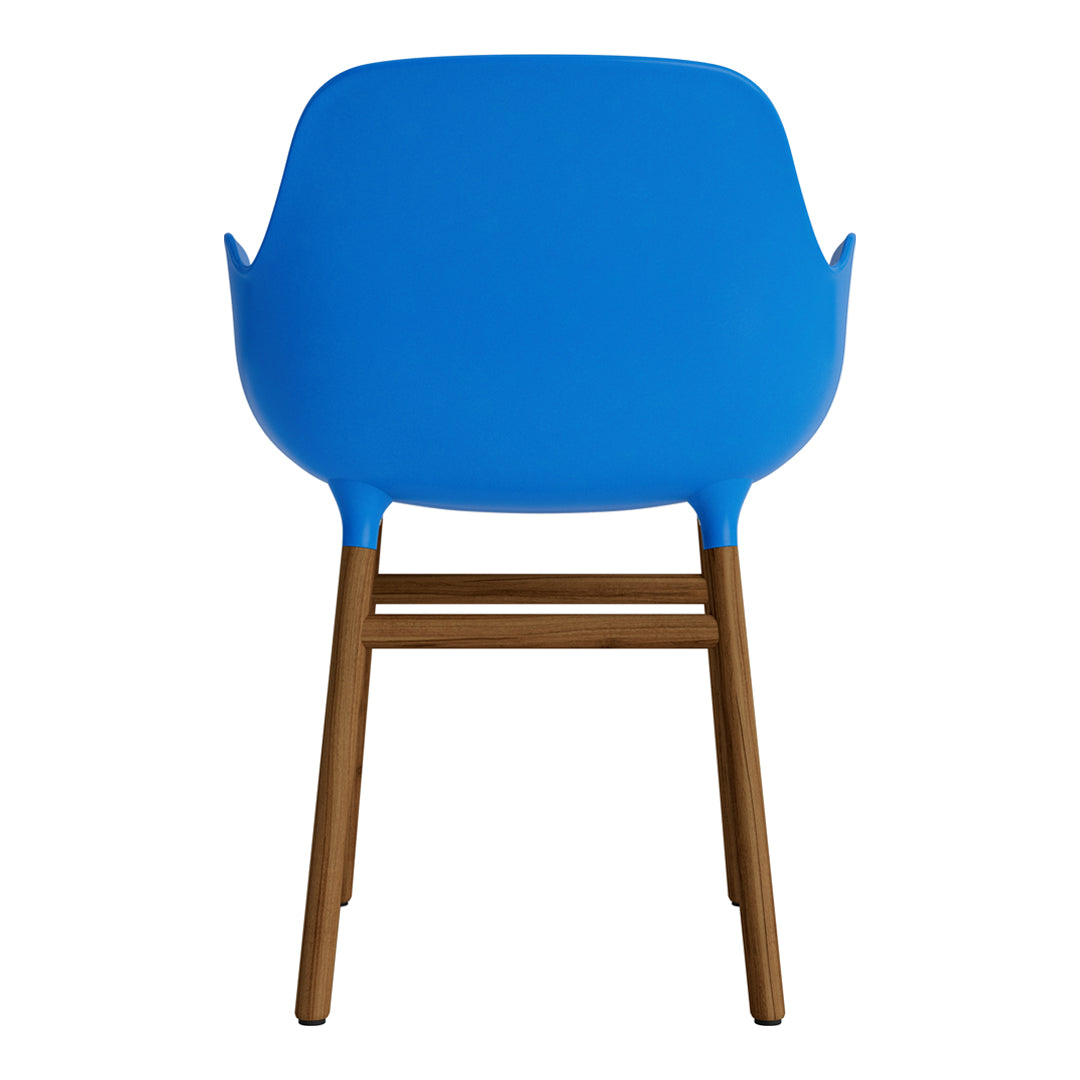 Bright blue chair with a smooth, rounded back and natural wood legs, perfect for modern decor.