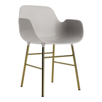 Stylish grey chair with smooth curves and elegant gold legs, perfect for modern decor.