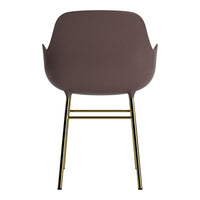 Elegant brown chair with smooth contours and sleek gold legs, perfect for modern decor.