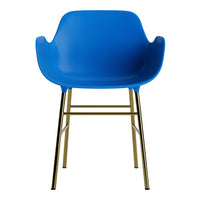 Bright blue chair with sleek gold legs, featuring a smooth, modern design perfect for contemporary interiors.