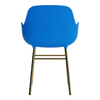 Bright blue chair with a smooth finish and gold metal legs, perfect for modern decor.
